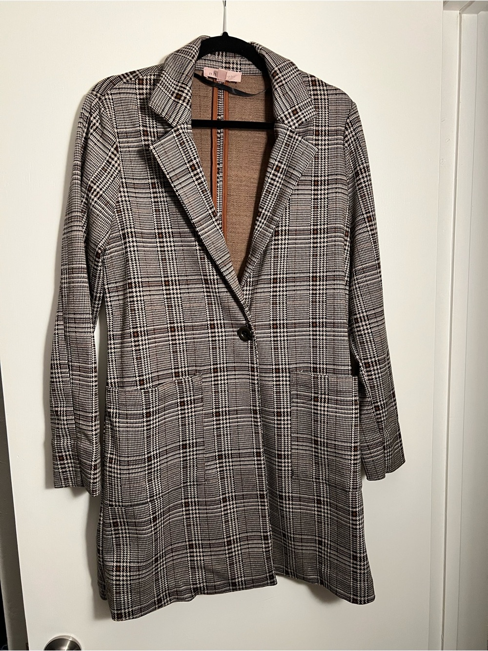 Philosophy Plaid Notch Collar Women's Coat - Grey & Brown